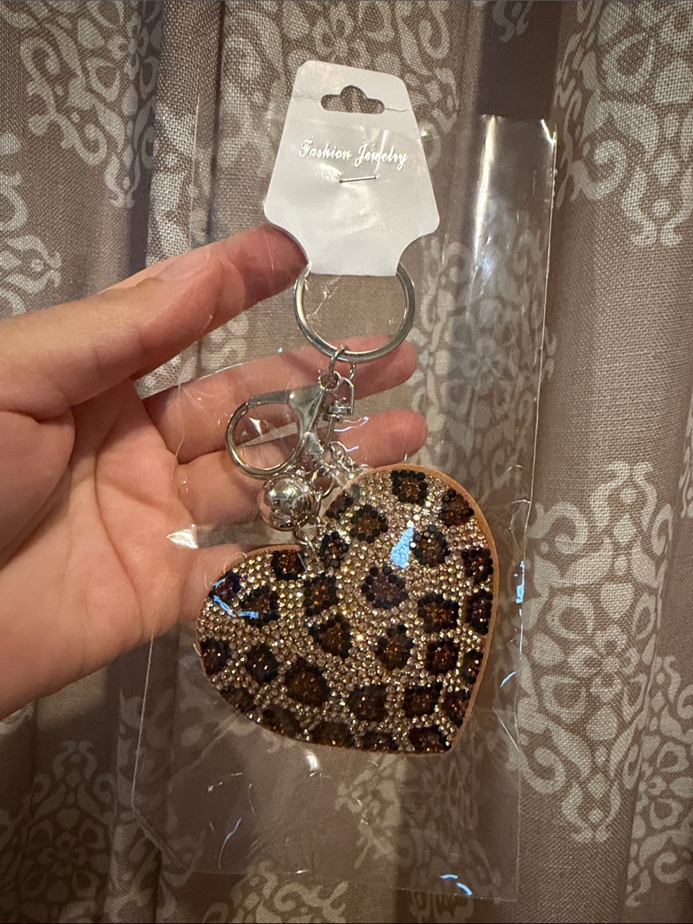Leopard Print Rhinestone Heart Keychain/ Bag Charm NWT